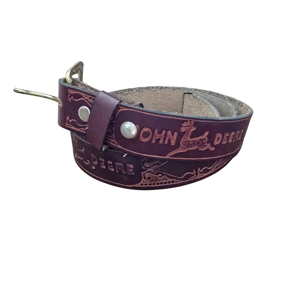 John Deere Vintage Genuine Leather Embossed Logo Belt Brown Made in USA Size 44
